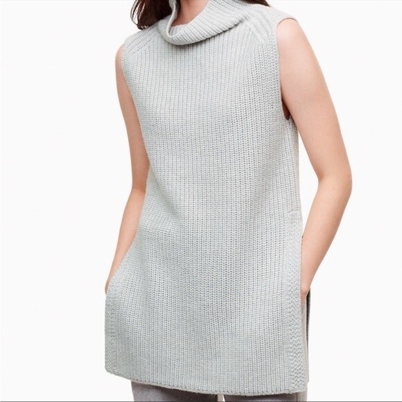 Aritzia Wilfred Durandal Sleeveless Funnel-neck Wool Sweater in Grey M - Picture 1 of 13
